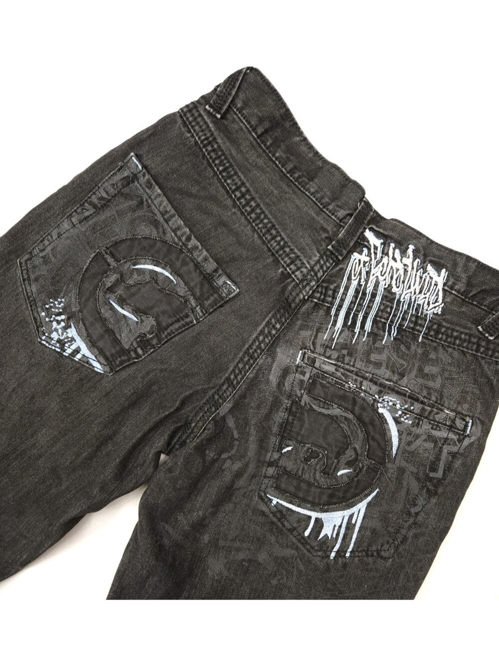 Ecko Unltd Jeans Men's 32 Black Tapered Leg Embroidered Back Pockets Y2K HIP HOP